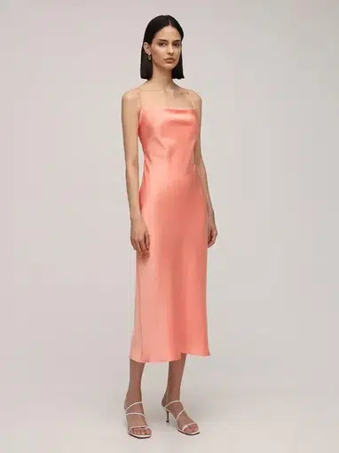 Revival Long Length Silk Slip Dress - Coral by Anaphe