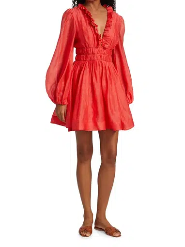 Zimmermann Prima Frill V Neck Mini Dress Red Size 1
