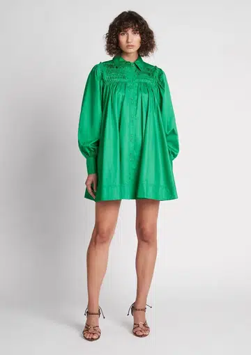 Aje Tidal Tucked Smock Mini Dress Green Size 10