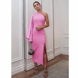 SOLACE LONDON  One shoulder midi dress – Pink