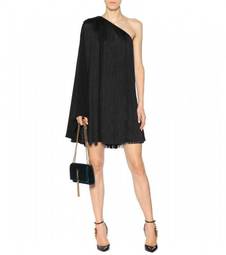 Saint Laurent One Shoulder Fringed Dress Black size 8