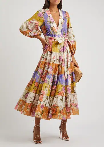 Zimmermann Pattie Wrap Midi Dress, Rainbow