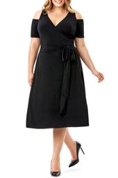 Mynt 1792 cold shoulder wrap dress black size 16