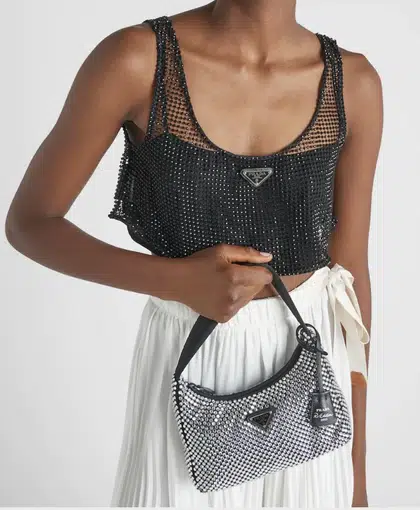 Rent Prada Re-Edition Crystal-Embellished Shoulder Bag