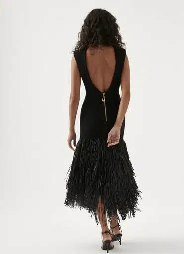 Aje Rushes Raffia Knit Midi Dress Black Size 10