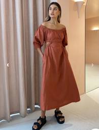 Sovere Uno Cut out Midi Dress Terracotta Size 12