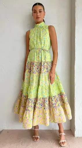 ALEMAIS Orange Blossom Spliced Midi Dress - Multi