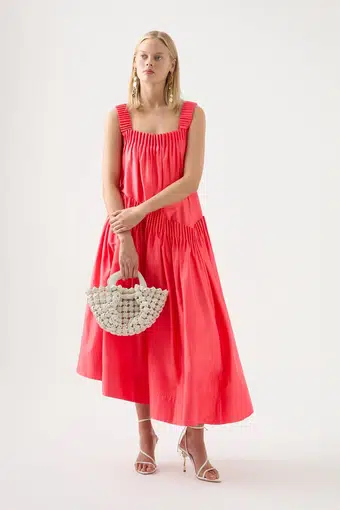 AJE Severine Sleeveless Midi Dress Rouge Pink Size 14