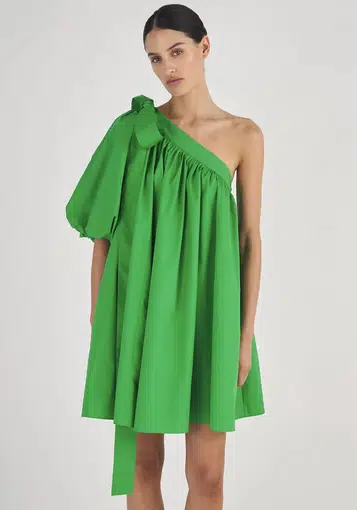 Oroton One Shoulder Gathered Short Dress Green Size 8 | The Volte