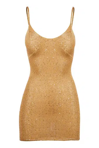 Asta Resort Delilah mini Dress in Sepia Sequin Gold Size 8 The Volte