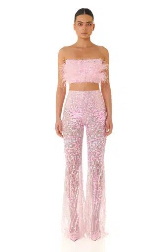 Eliya the label Alyce Pants & Heather Top Set Pink Sequin Size XS/AU 6