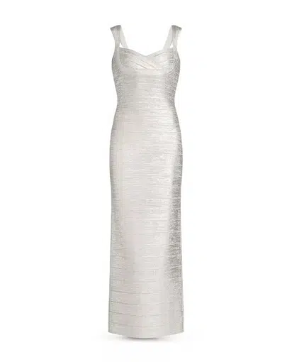 Hervé Léger Sweetheart Banded Foil Gown - Gold