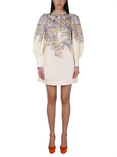 Zimmermann Tama Long Sleeve Tunic Mini Dress Floral Size 1 /Au 10