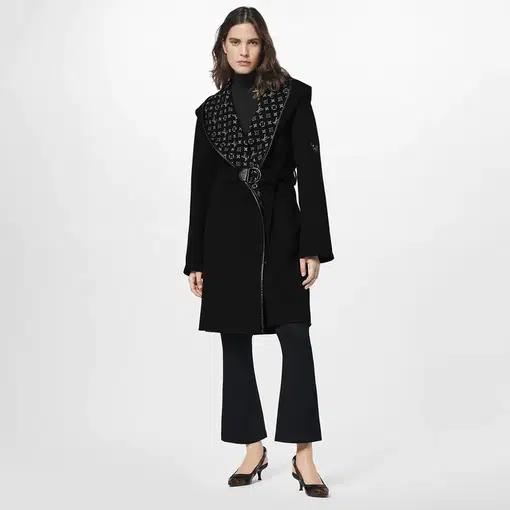 Louis Vuitton Hooded Wrap Coat Black White. Size 38