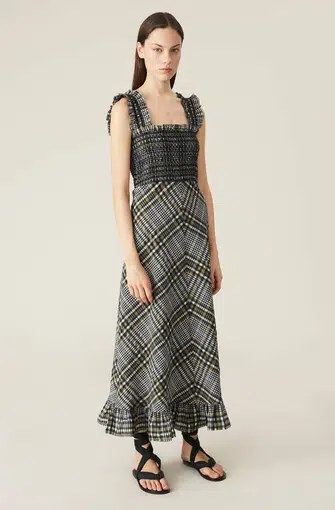 Ganni Seersucker Check Maxi Dress Print Size 10 The Volte