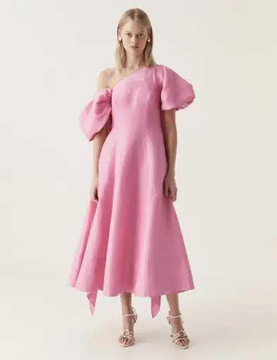 Aje Arista Tulip Sleeve Midi Dress Pink Size 8 | The Volte