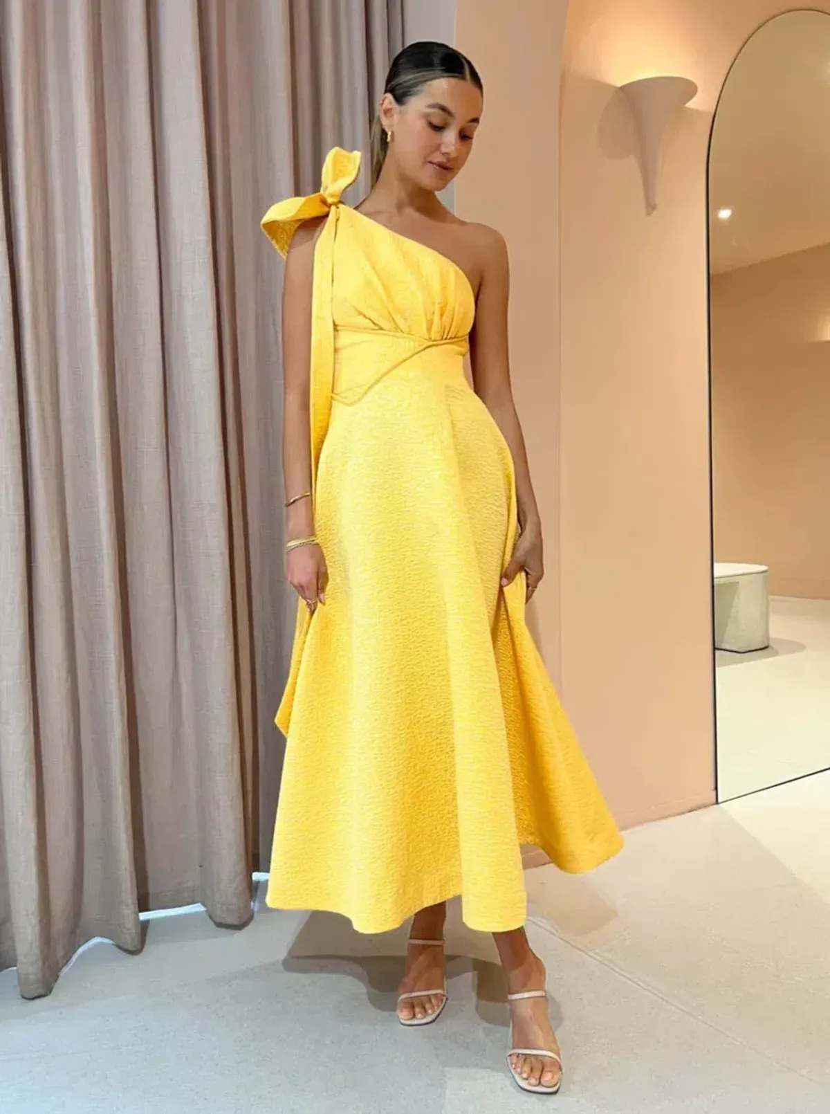 Rachel Gilbert Emiliano Midi Dress in Lemondrop Size 12 - Image 1