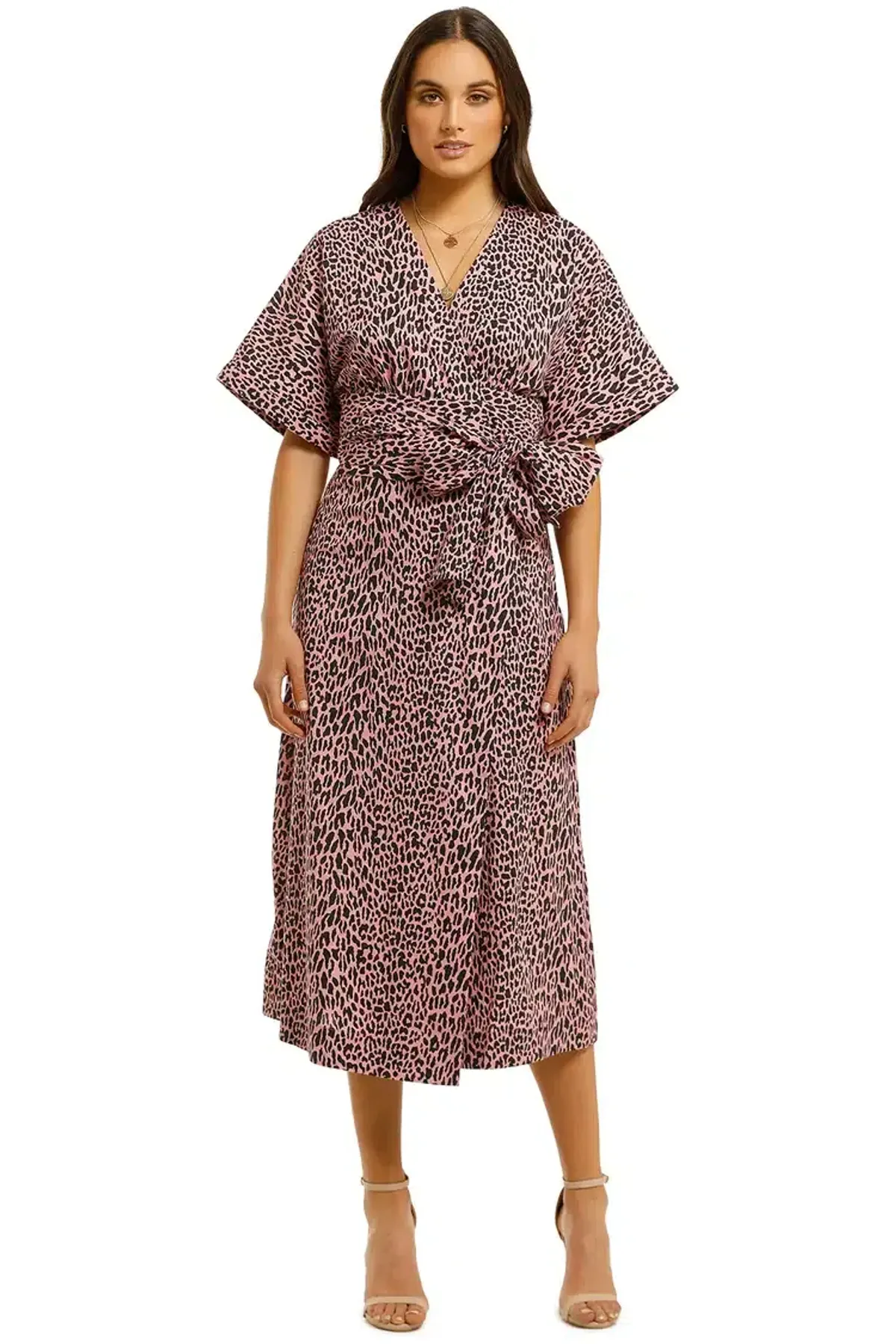 Husk Lima Wrap Midi Dress in Pink Leopard Print Size 14 - Image 4