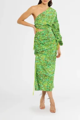Alemais Phyllis Asymmetric Midi Dress in Green Floral Size 6 for rent on The Volte - image 2