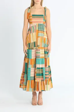 Alemais Sloane Tiered Midi Dress in Multi Stripe Size 12 for rent on The Volte - image 1
