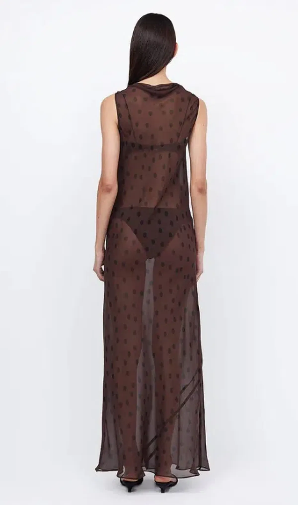Bec & Bridge Turner Boatneck Sheer Maxi Dress Brown Size AU 10 - Image 3