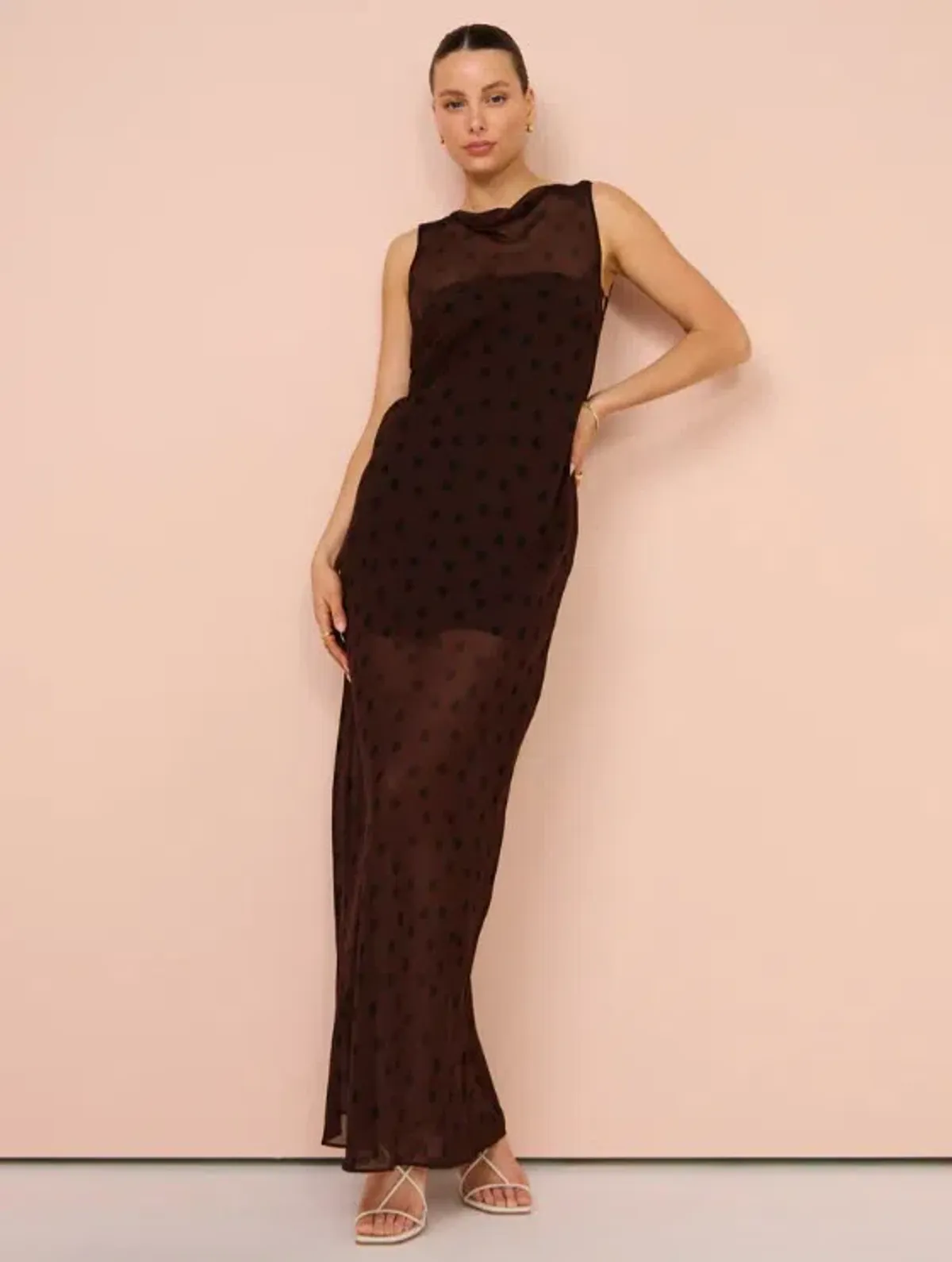 Bec & Bridge Turner Boatneck Sheer Maxi Dress Brown Size AU 10 - Image 5