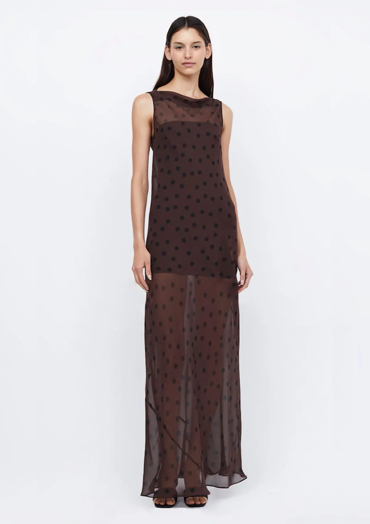 Bec & Bridge Turner Boatneck Sheer Maxi Dress Brown Size AU 10 - Image 1