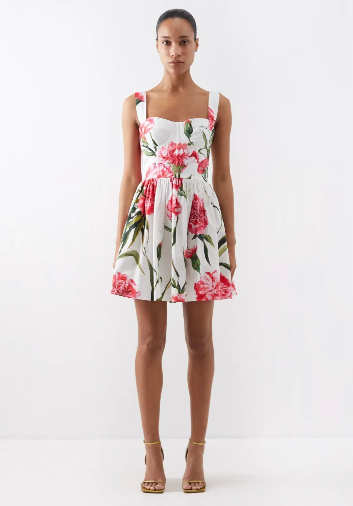 Dolce & Gabbana Short Carnation Print Poplin Dress Size AU 12 - Image 1