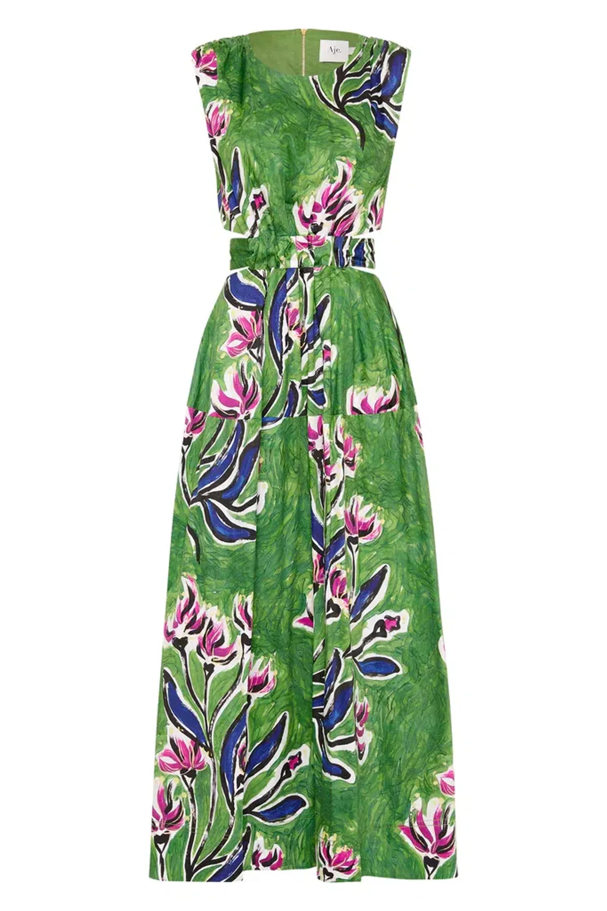 Aje Zorina Tie Midi Cutout Sleeveless Dress Native Gumnut Floral Size 10 - Image 5