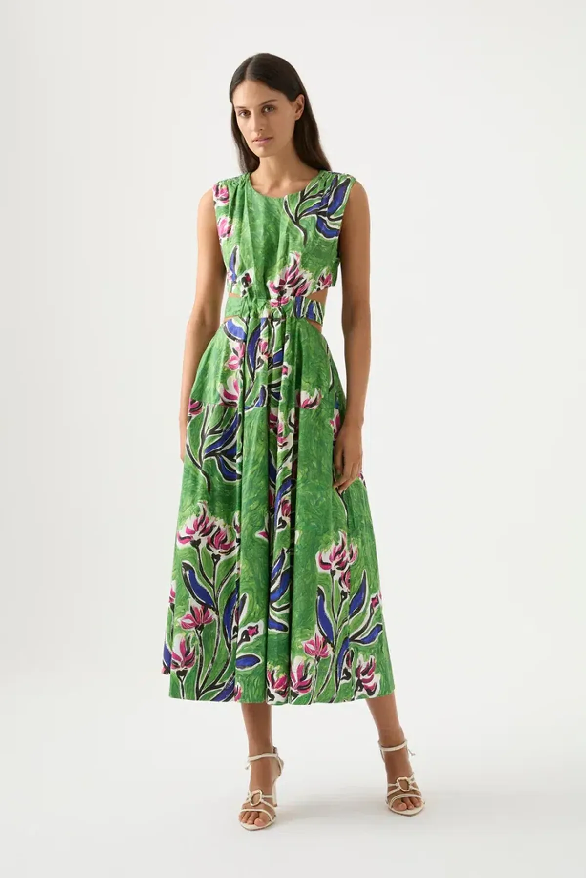 Aje Zorina Tie Midi Cutout Sleeveless Dress Native Gumnut Floral Size 10 - Image 1