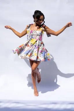 Isabella Longginou Godet Mini Dress Polka Dot Floral Size 8 for rent on The Volte - image 1