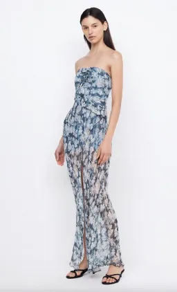 Bec & Bridge Opal Strapless Frill Ruffle Maxi Dress Denim Floral Size AU 8  for rent on The Volte - image 2