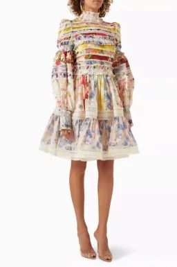 Zimmermann Wonderland Smocked Mini Dress Spliced Multi Size 0 / AU 8 for rent on The Volte - image 1