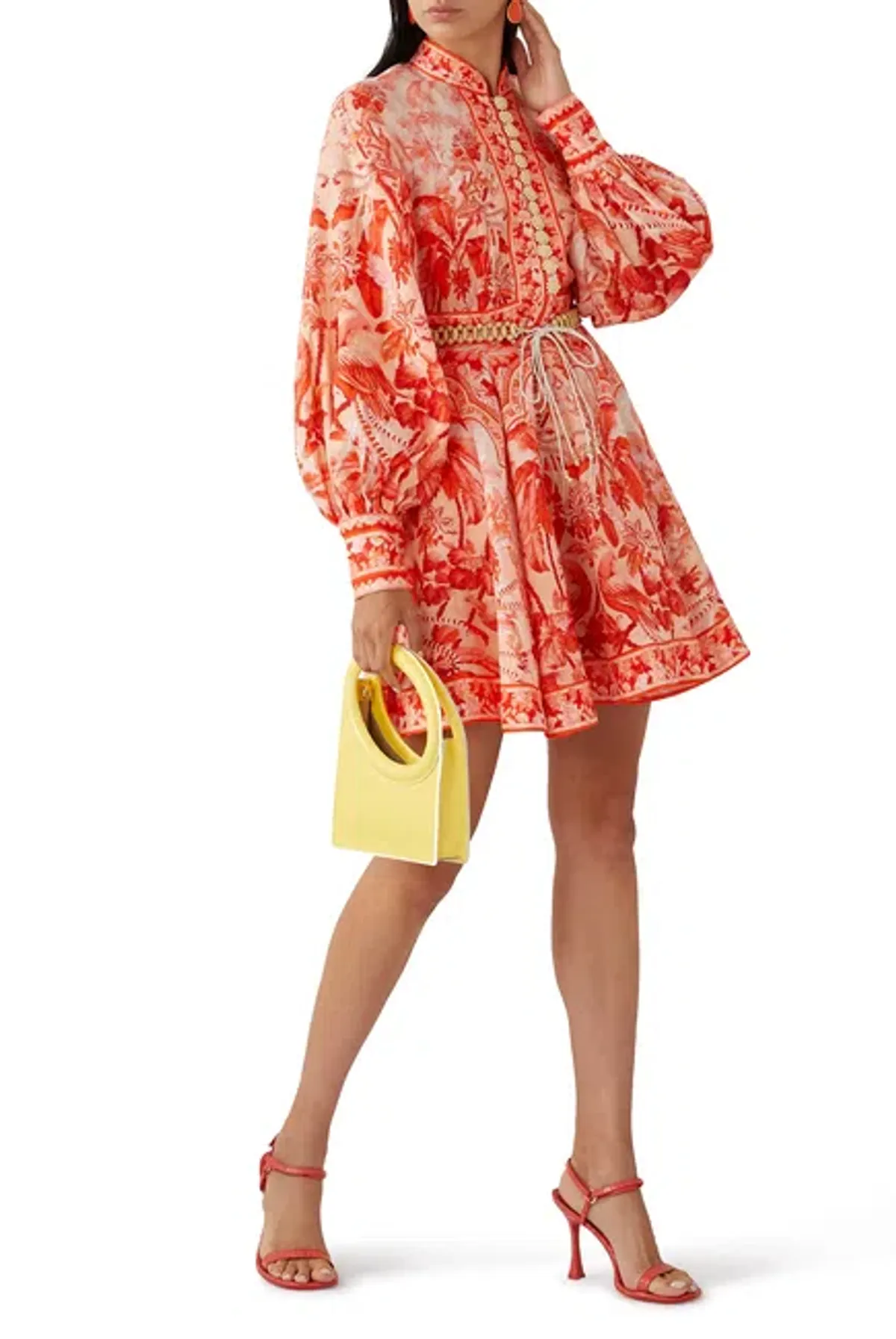 Zimmermann Lyre Billow Sleeve Mini Dress Red Palm Print Size 0/Au 8 - Image 2