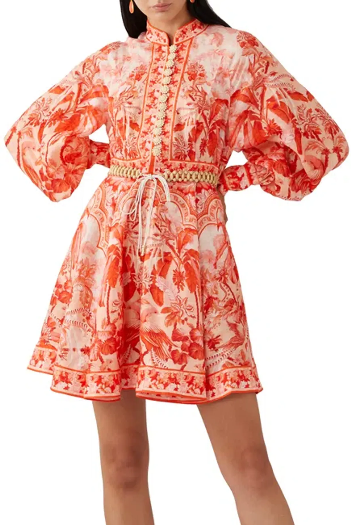 Zimmermann Lyre Billow Sleeve Mini Dress Red Palm Print Size 0/Au 8 - Image 3