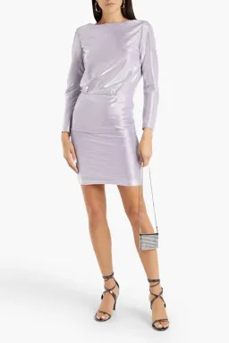 Maje Metallic Printed Ribbed Jersey Mini Dress Lilac Size 8 for rent on The Volte - image 1