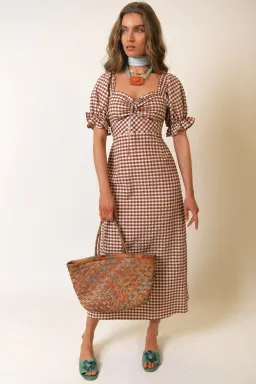 Rixo Montenegro Midi Dress Brown Print Size 12 for rent on The Volte - image 1