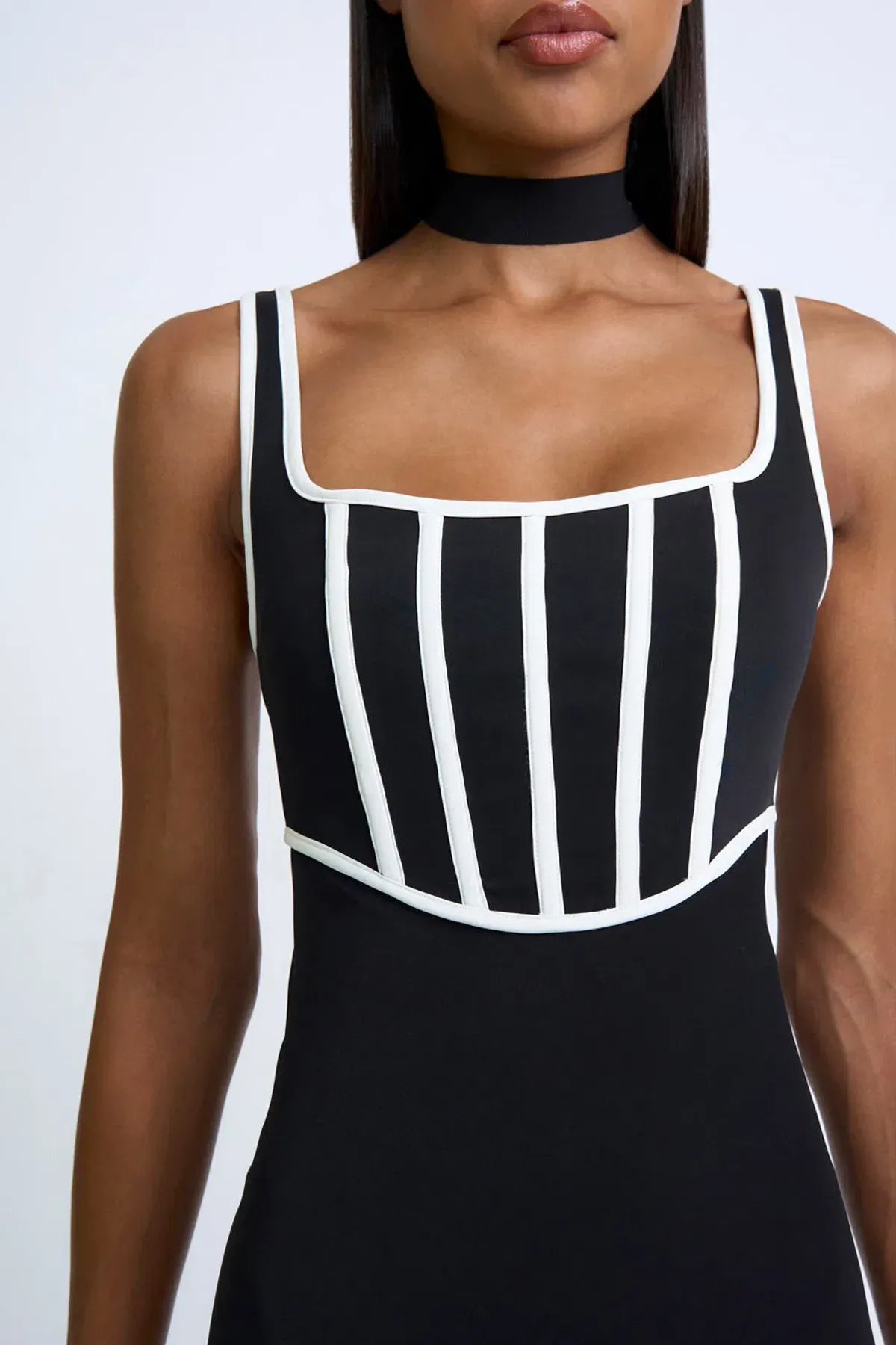By Johnny Basia Boned Bustier Midi Dress Black Ivory Size 6 - Image 2