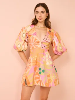 By Nicola Bolero Gathered Neckline Mini Dress In Fruit Punch Size AU 8 for rent on The Volte - image 2