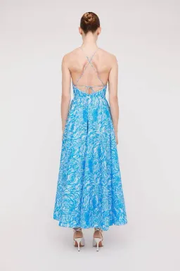 Scanlan Theodore Cotton Ocean Shoestring Dress Blue Size 8 for rent on The Volte - image 3