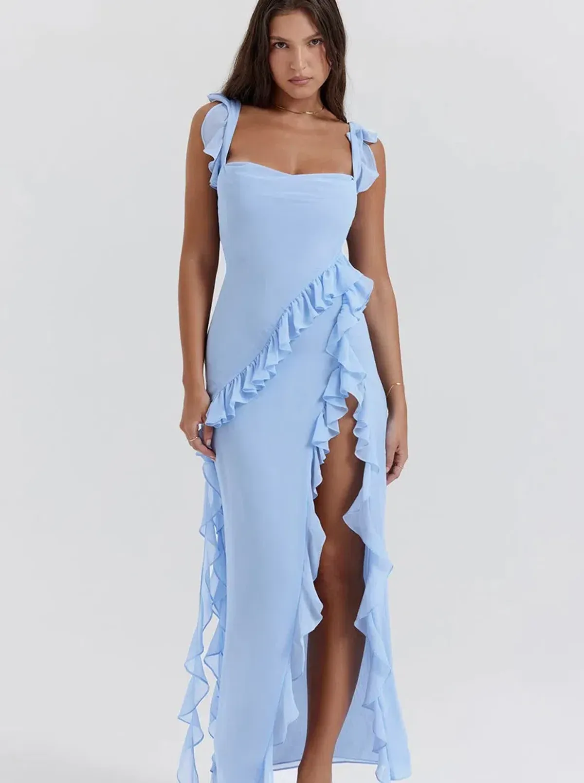 House Of CB Ariela Ruffle Maxi Dress in Soft Blue Size M / AU 10-12 - Image 3