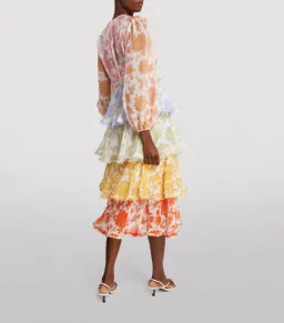 Zimmermann The Postcard Flounce Midi Dress in Spliced Tonal Floral Size 3/Au 14  for rent on The Volte - image 2