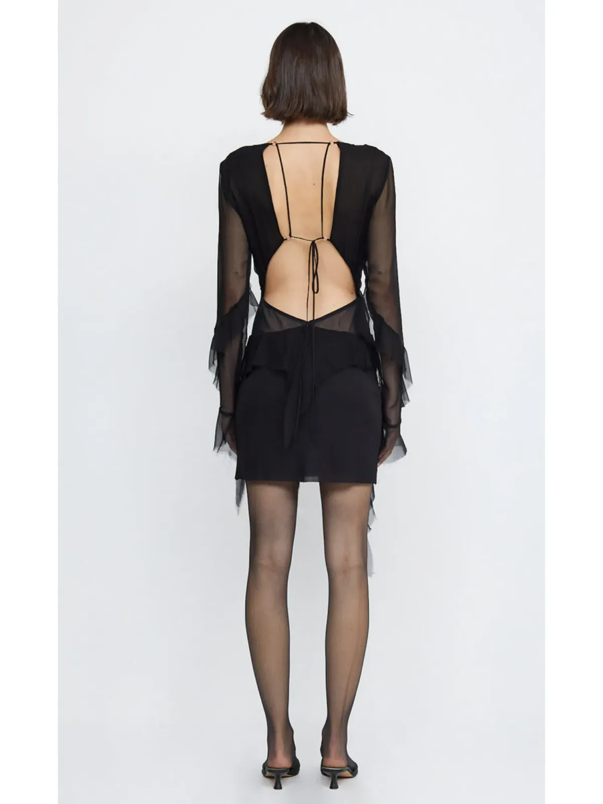 Bec & Bridge Aurelie Frill Long Sleeve Mini Dress Black Size AU 6 - Image 3