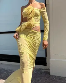 Bec & Bridge Spiral Crush Asym Maxi Dress Citrus Size 6 for rent on The Volte - image 3