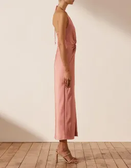 Shona Joy Luxe Twist Front Halter Midi Dress Pink Size 16  for rent on The Volte - image 2