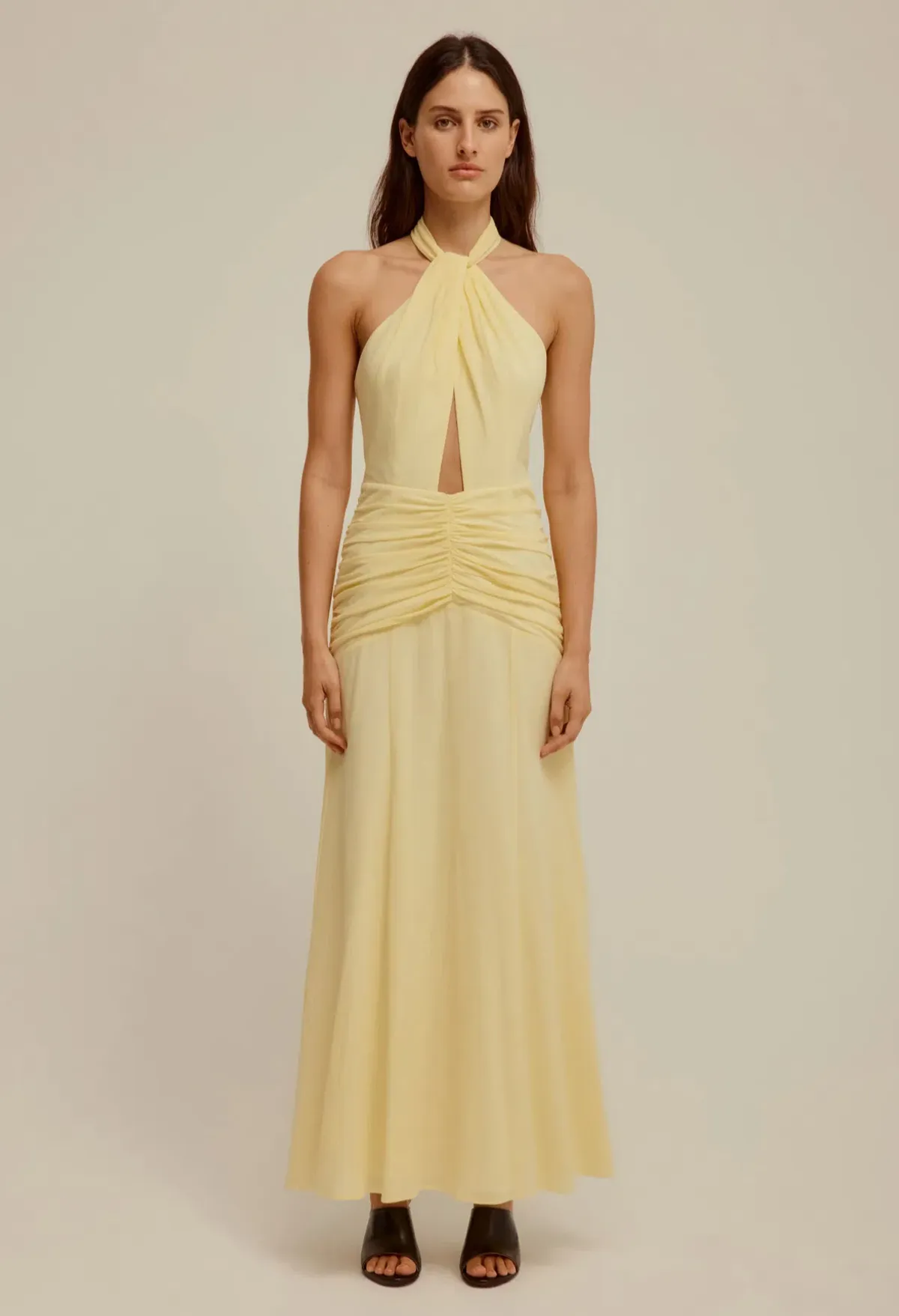 Venroy The Halter Neck Cut Out Dress in Pastel Yellow Size 6 - Image 1
