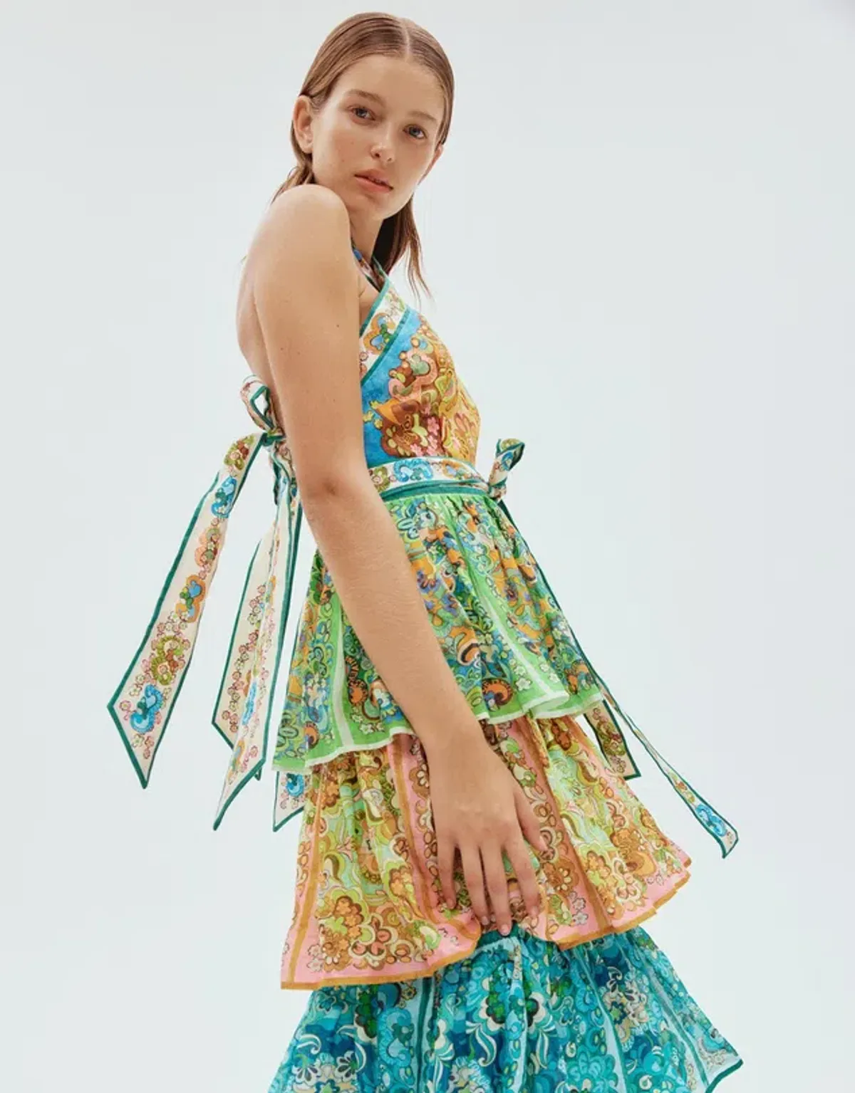 Alemais Dreamer Halter Tier Dress In Multi Size 12 - Image 1