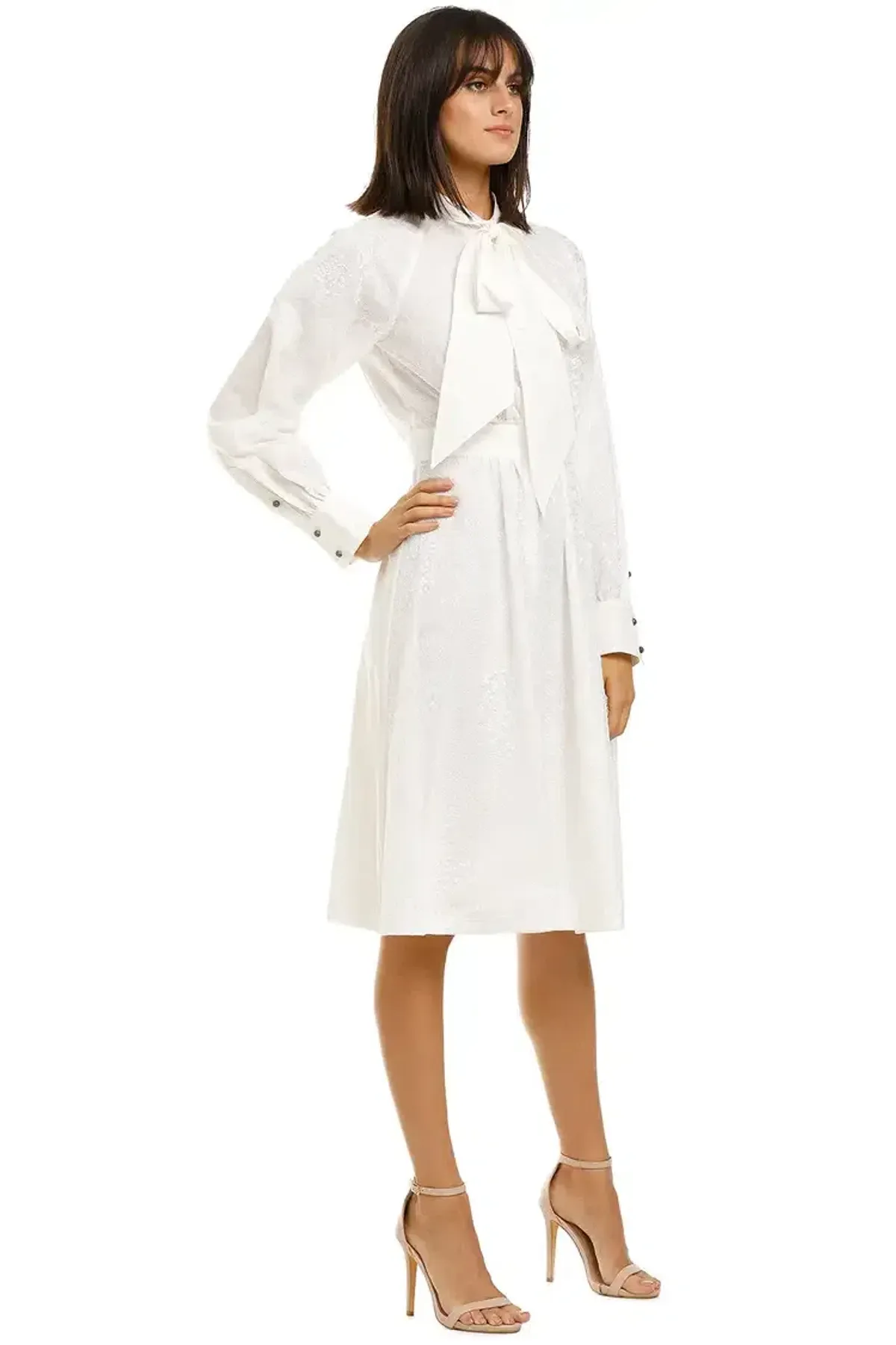 Leo Lin Serenity Lace Shirt Dress in White Size 8 - Image 4