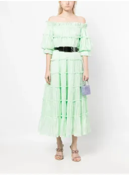 Leo Lin Rue Off Shoulder Tiered Dress Mint Green Size AU 12 for rent on The Volte - image 1