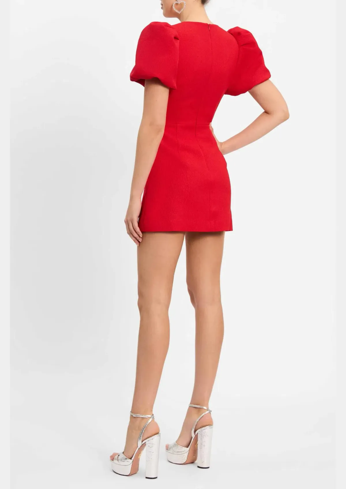 Rebecca Valence Chiara Puff Sleeve Mini Dress Red Size AU 8 - Image 4
